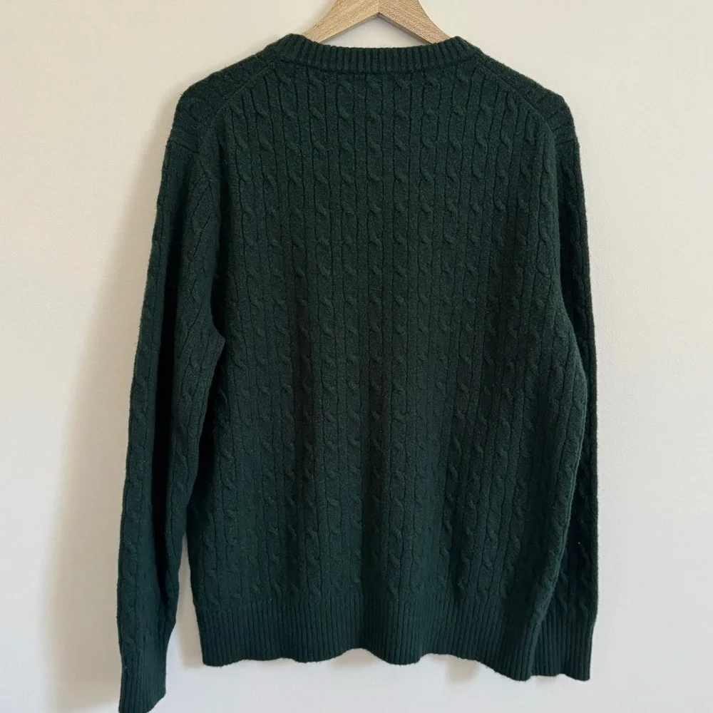 J. CREW Cable Knit Sweater Size Large Forest Green Cotton Men’s Pullover Soft